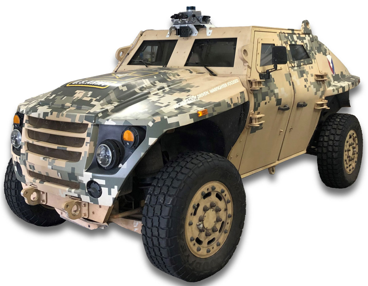 Military Truck with Clear Vision Safety System Cleans electronic sensors