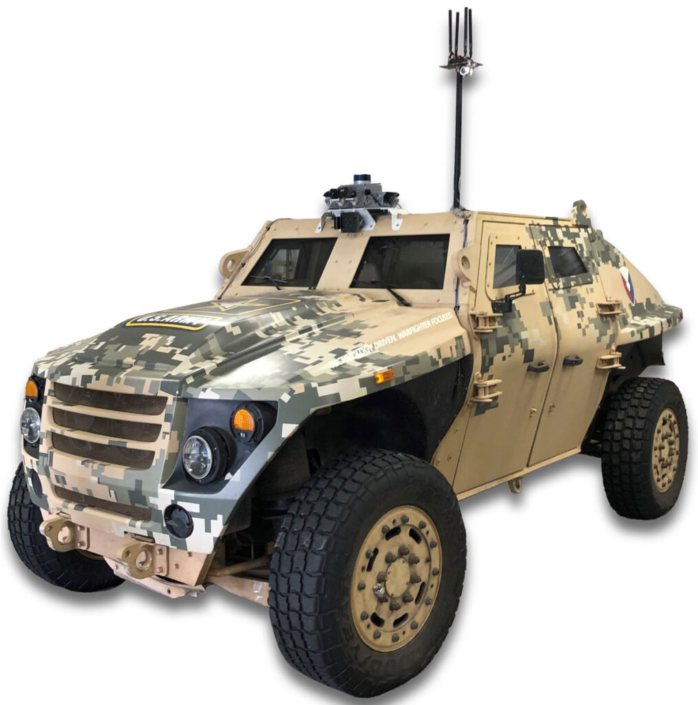 Military Truck with Clear Vision Safety System Cleans electronic sensors